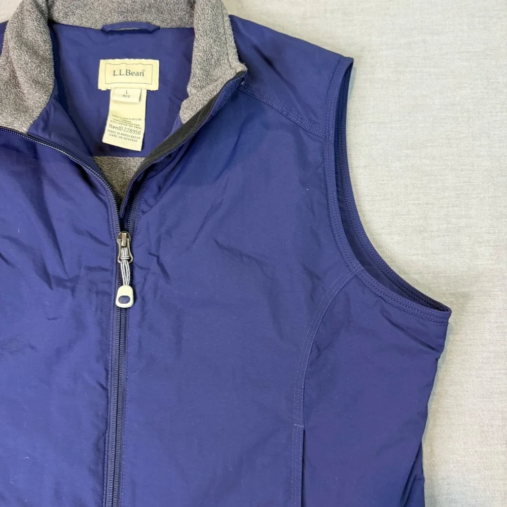 L.L. Bean Full Zip Fleece‎ Lined Vest Womens Large Blue Excellent 228950